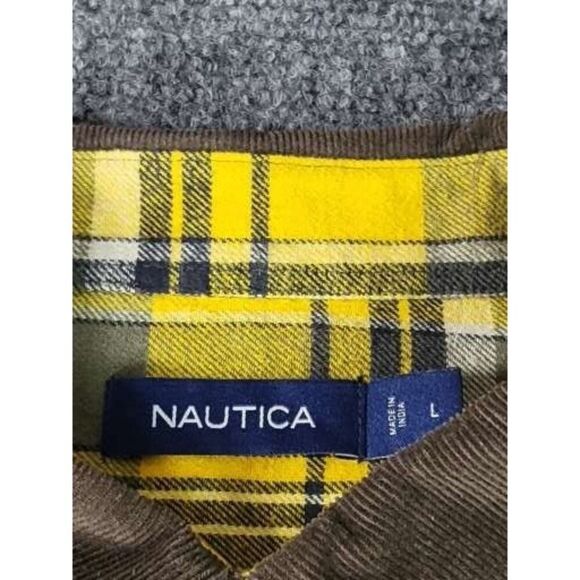 Vintage Nautica Corduroy Button Up Shirt Men Sz L Chocolate Casual Workwear - Picture 5 of 7